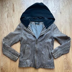 Doma Leather jacket with detachable hood.